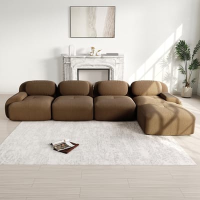 4-zits hoekbank - frameloze bank - anti-slip - extra brede leuningen - kantoor - woonkamer en home cinema - bruin
