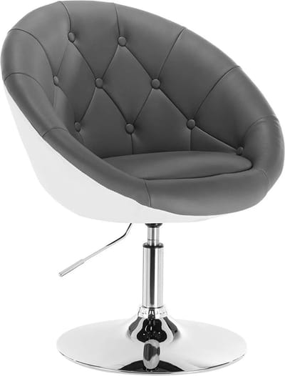 Barkruk - Industrial Design - Grijs/Wit - Kunstleer - Verstelbare Hoogte - Set van 1 - Barstoel met Rugleuning - Keukenstoel