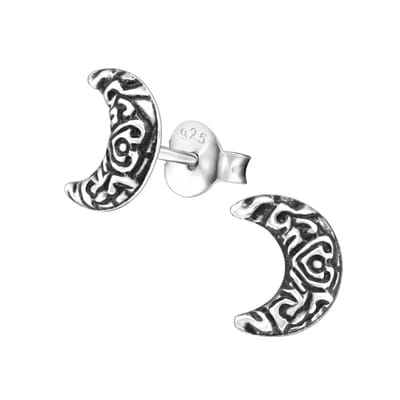 Aramat Jewels | Oorbellen | Zilveren Bali Oorbellen Maan - Geoxideerd Motief | | | |6mm | Zilver | Kinderen, Volwassenen | Verkleurd niet
