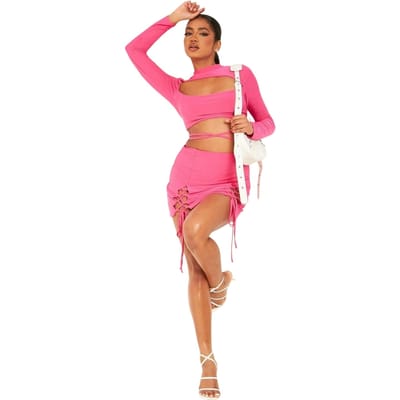 Missy Empire Minirok met vetersluiting en hoge taille voor dames (Roze)