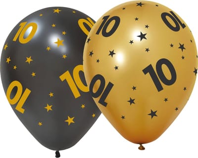 6 Ballonnen 12" 3 met goud / 3 zwart 10 jaar Golden Celebrations - Versiering Slinger Feestdecoratie Decoratie Verjaardag Jubileum Ballon Feest