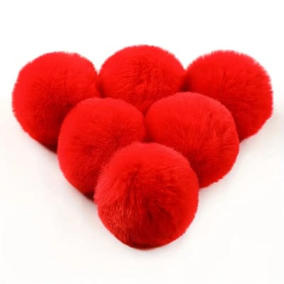Daity 6-delige imitatiebont pompons voor kleding en accessoires - Zachte en pluizige knutselpompons voor hoeden - schoenen - tassen - DIY modedecoraties (rood)