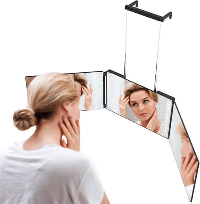 LotaHome - Deurspiegel Hangend - Inclusief Verlichting - 3 Delige Spiegel - Opklapbare Spiegel - Make Up Spiegel - Drieluik Spiegel - Kapper Spiegel - Self Cut Mirror - 360° - Scheren, Knippen, Make-up, Verven - Draaibare Spiegel