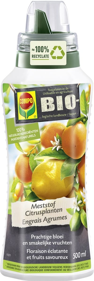 COMPO Bio Vloeibare Meststof Citrusplanten - 100% biologisch - bevordert de bloemvorming en het aroma - fles 500 ml