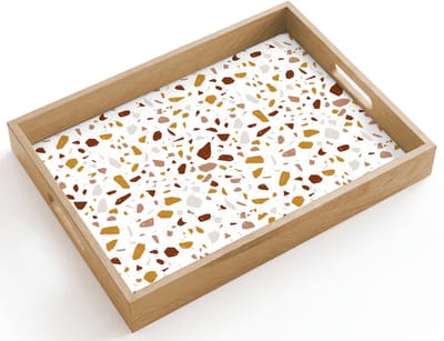 Dienblad hout 40x30 cm - Schootdienblad - Terrazzo - Patroon - Wit - Urban - Borrelplank rechthoek - Plateau dienbladen