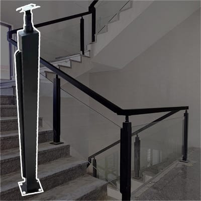 Glazen Balustrade Paal - RVS Reling Systeem - Balkon Veiligheid - Versterkte Basis - 60 cm Hoogte - Zwart Zilver