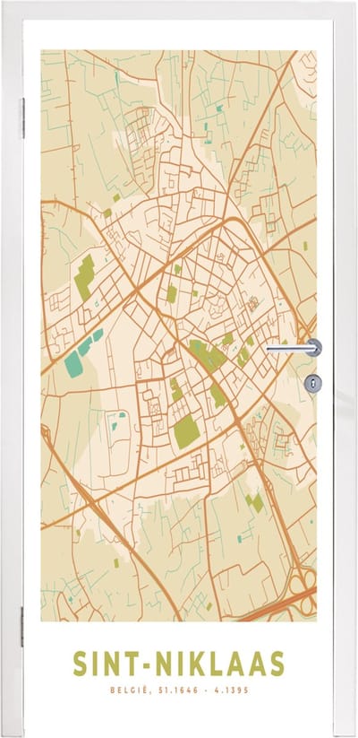 Deursticker Plattegrond - Retro - Stadskaart - België - Kaart - 95x235 cm - Deurposter