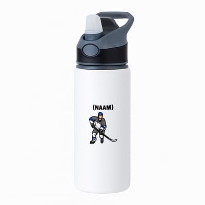 Hacebo® - ijshockey met eigen naam waterfles met rietje zwart - Sport - ijshockeyer - Sport - water fles - 650ML