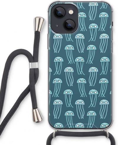 Case Company® - Hoesje met koord geschikt voor iPhone 13 mini hoesje met Koord - Kwallie - Telefoonhoesje met Zwart Koord - Bescherming aan alle Kanten en Over de Schermrand