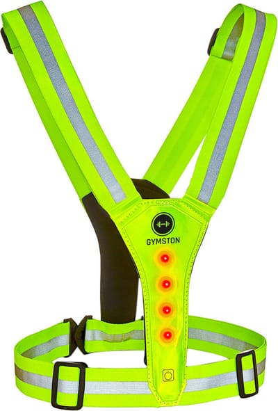 Reflecterend Sport Vest met Reflecterende Strepen en LED Verlichting Voor & Achterzijde – One Size – LED Safer - Hardloopvest met Elastische Banden Veilig Sporten en Zichtbaar in het Donker met Gymston