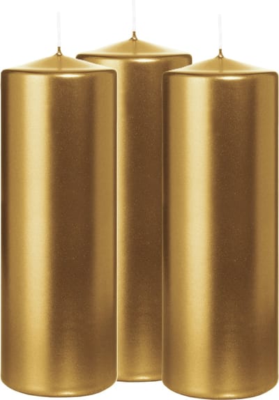 Wiedemann Cilinderkaars/stompkaars - 3x - metallic goud - 20 x 7 cm - 103 branduren - zuilkaarsen