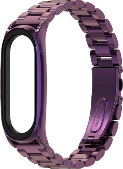 By Qubix - Metalen schakelarmband voor Geschikt voor Xiaomi Mi Band 3/4/5/6/7 - Paars