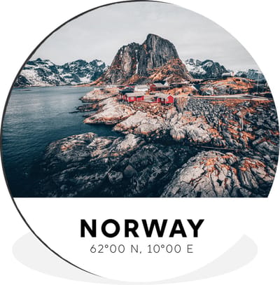 WallCircle - Wandcirkel - Muurcirkel - Noorwegen - Scandinavië - Bergen - Winter - Aluminium - Dibond - 30x30 cm - Binnen en Buiten