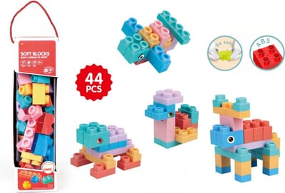 Playos® - Zachte Bouwblokken - 44 Delig - Pastel - Grote Bouwblokken - Siliconen Bouwblokken - Zachte Blokkenset - Bijtspeelgoed - Constructiespeelgoed - Sinterklaas