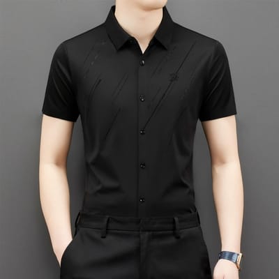 Zomer Korte Mouw Nieuw Naadloos Heren Shirt Trendy Jong en Midden-Oud Zakelijk Effen Kleur Dun Shirt 4XL