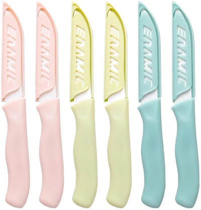 Dailygoods - 3-delige keukenmessenset van keramiek, schilmesset met 80 mm lemmetlengte, ergonomische handgreep, inclusief mesbescherming, voor groenten en fruit, duurzaam en scherp