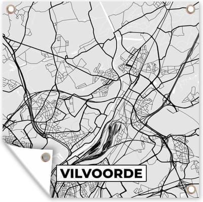 Tuin poster Zwart Wit – België – Plattegrond – Stadskaart – Kaart – Vilvoorde - 200x200 cm - Tuindoek