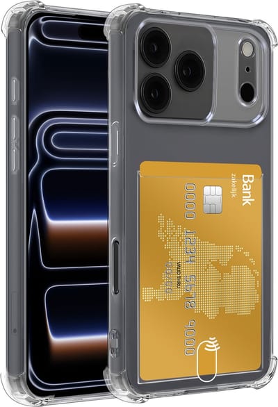 Hoesje - Geschikt voor iPhone 17 Pro / 18 Pro - Met Pashouder en Kaarthouder - Telefoon Hoes Shockproof - Siliconen Case - Shock Proof - Back Cover - Pasjes Houder - Telefoonhoes - Transparant