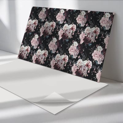 Wallfluent Vinyl Wandpaneel - Achtergrond met bloemenpatroon PVC Muurpaneel - 100 cm x 50 cm - Zwart PVC wandpaneel - 1 stuk - Rechthoekig Wandbekleding Vinyl - Bloemen Wandpaneel - Zelfklevende Wandbekleding - Wandpaneel Keuken en Badkamer