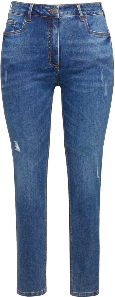 Ulla Popken - Dames - Jeans Sarah destroyed-effecten smalle pijpen - Blauw denim - Maat 58