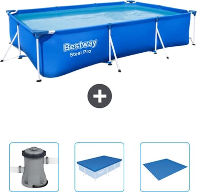 Bestway Rechthoekig Steel Pro Zwembad - 300 x 201 x 66 cm - Blauw - Inclusief Pomp - Afdekzeil - Grondzeil