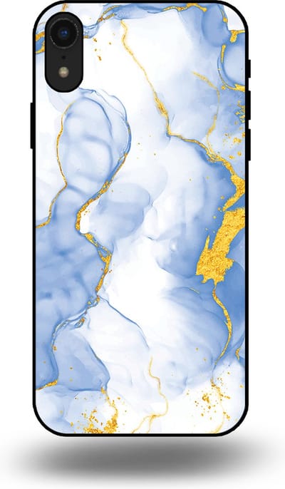 Smartphonica Telefoonhoesje Geschikt voor iPhone Xr met Lichtblauw Goud Marmer Opdruk - TPU Backcover Case Lightblue Gold Marble Design geschikt voor Apple iPhone XR