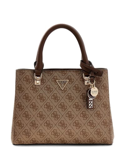 GUESS handtas schoudertas Noelle II Multi Compartment Satchel Latte Logo / Brown Lichtbruin