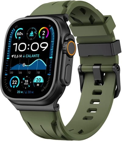 Stravo Siliconen Sportbandje – Sportief Racing Design – Geschikt voor Apple Watch 49mm (Ultra 1/2/3), 46mm (Series 10/11), 45mm (Series 7/8/9), 44mm (Series 4/5/6, SE 1/2/3) – Zacht & Comfortabel – Groen