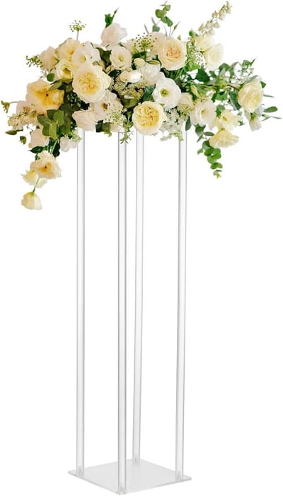 Bloemenstandaard Kristal - Decoratie Zuilen - Feestelijke Decoratie - Eenvoudige Montage - 1 Hoge Zuil - Transparant