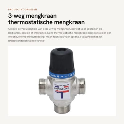 Dailygoods- Mengkraan Thermostatisch - 3-weg Mengkraan - Automatische Afsluiting - Hoge Stroom - Temperatuurregeling - Veiligheid tegen Brandwonden - Thermostatische Kraan