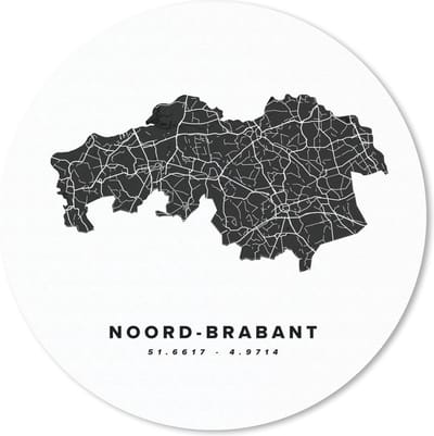 Muismat rond 20x20 cm - Mousepad Noord-Brabant - Kaart - Nederland - Ronde muismatten