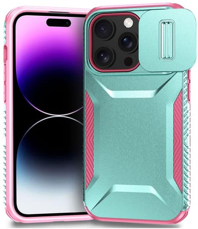 Hoesje Geschikt voor iPhone 14 Pro | Back Cover met Camera Slider | Schokbestendige Case | Camera Cover | Stevig | Blauw Roze