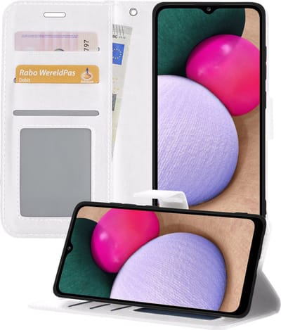 Hoesje - Geschikt voor Samsung Galaxy A02s - Luxe Bookcase - Walletcase Hoes - Portemonnee - Cover - Telefoonhoes - Wit