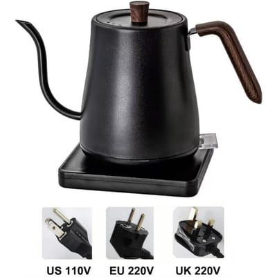 Bouilloire électrique à col de cygne 1000 W 0,8 L Cafetière Chauffe-eau électrique Théière Bouilloire portable Pichet Pot à bouche mince 110 V/220 V EU noir