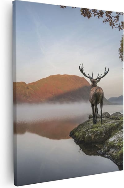 Artaza Canvas Schilderij Hertenkop - 40x50 cm - Wanddecoratie Meer - Muurdecoratie Natuur - Kamer Accessoires