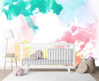 Behang aquarel spetters regenboog