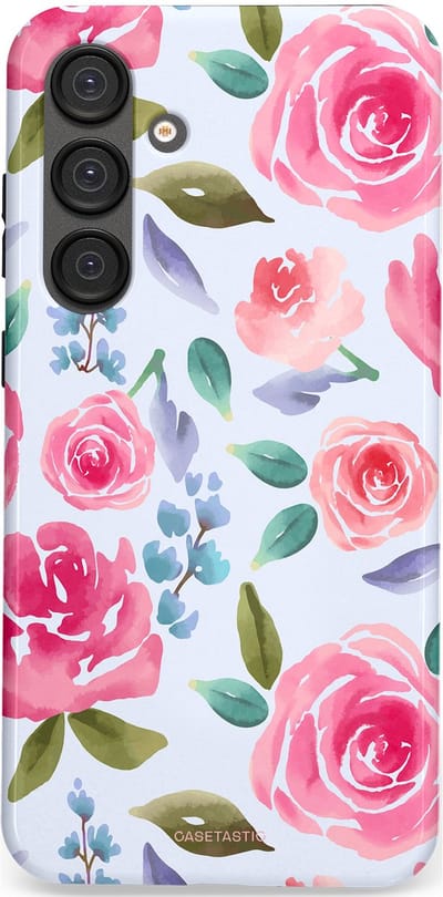 Casetastic hoesje geschikt voor Samsung Galaxy S25 Plus - Dubbellaagse bescherming - Aquarel Bloemendroom - Fashion Case - Lichtblauw Lichtroze