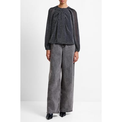 French Connection Stacey Dobby Twist Top Black/linen White Größe: M | Longsleeves Outlet | Damen | Weiß
