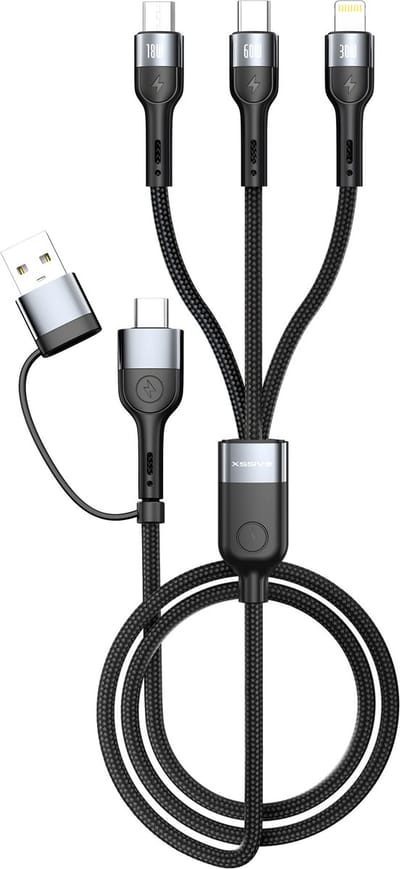 Xssive Multi Oplaadkabel - 60W Snellader - USB & USB-C naar Lightning, USB C, Micro USB Kabel - 1 Meter - Oplader met verschillende stekkers