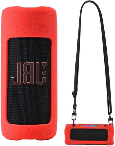 Draagbare Beschermhoes voor Compacte Bluetooth Speaker, Schoudertas Accessoires met Schouderriem en Carabiner (Rode Hoes)