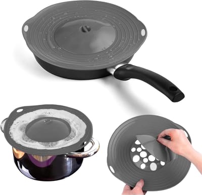 Siliconen deksel met overkookbescherming en spetterscherm voor pannen van Ø 15-25 cm, ideaal voor veilig koken en eenvoudig schoonmaken