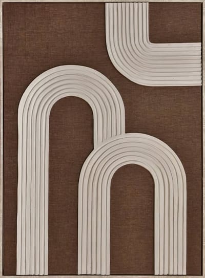 Ter Halle - Schilderij - 3D Art - Dunne Beige Bogen Op Een Bruin Doek - 83x123cm