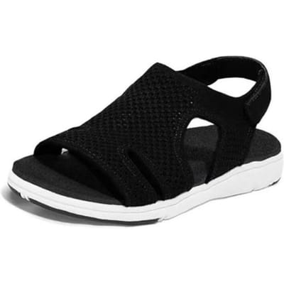 Été femmes chaussures plates cristal extensible sandales orthopédiques bout ouvert chaussures de plage chaussures décontracté dames Sandalias Mujeres 42 noir