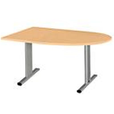 Schäfer Shop  Select Vergadertafel Planova, halve cirkel, 1400 x 1000 mm, beukenpatroon, accentlijst blank aluminium