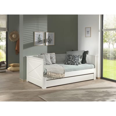 LUCEVI - Pino 93 Uitschuif Kajuitbed + Lattenbodem - Wit - 90/180x200 cm