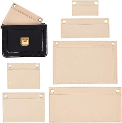 6 Formaten Handtas Organiser Insert, Vilt Binnencompartiment, Portemonnee en Clutch Tas Accessoires, Beige, Perfect voor Orde en Gemak
