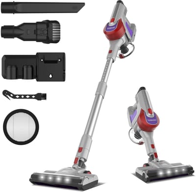 YYchan Stofzuiger - Steelstofzuiger Draadloos - 300W Krachtige - 60 min Accu - 30kPa - Zonder zak - LED - Rood