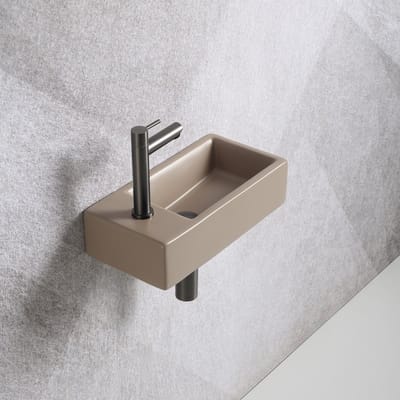 Fonteinset Mia 40.5x20x10.5cm mat beige links inclusief fontein kraan, sifon en afvoerplug gun metal