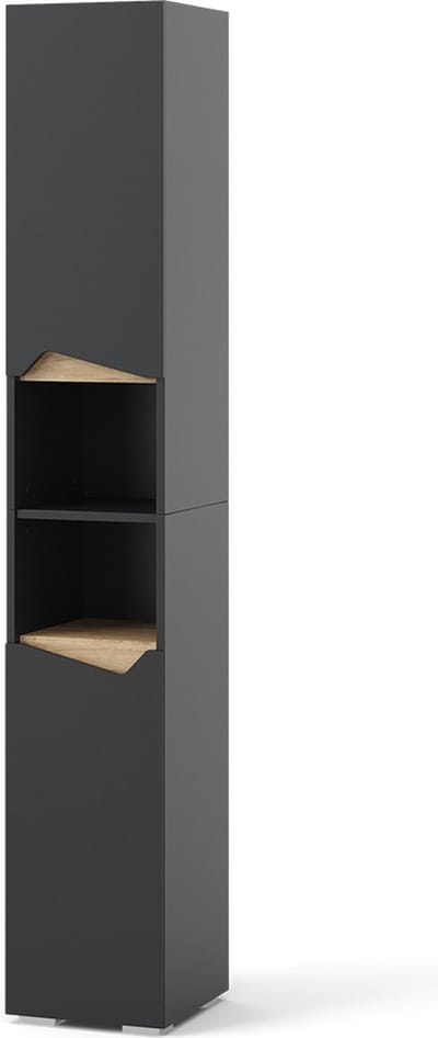 Vicco Marelle Badkamerkast – 30 x 180 cm met deuren en open vakken Antraciet