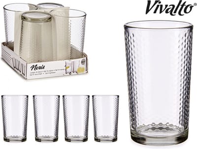 Voordeelset Glazenset Points Transparant 4 stuks 22cl + glazen karaf 1.2 liter met afsluiting